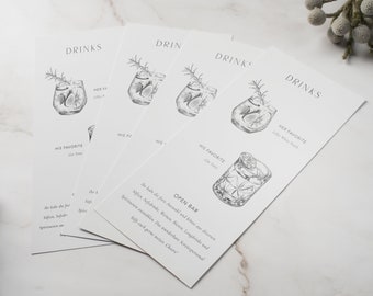 Drinks menu with signature drinks | Wedding | Linen paper | Menu card