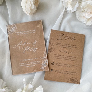 Hochzeitseinladung - Set aus Kraftpapier Karte in Braun und Acrylglas | Acryl Din A6 | Einladung Hochzeit