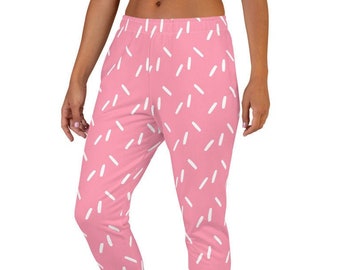 Pink Memphis Pattern Sweatpants: Cotton Blend Joggers Loungewear