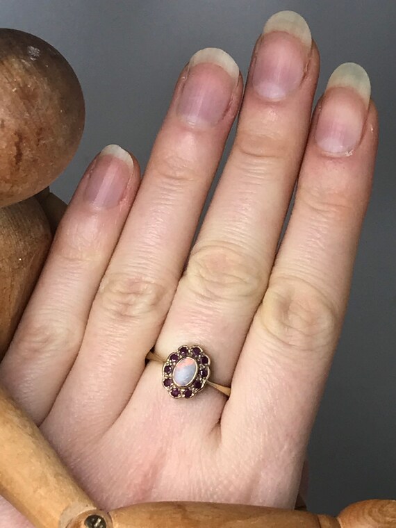 Vintage Opal and ruby ring natural real opal yell… - image 4