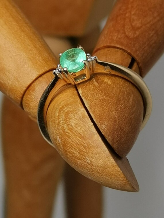 Emerald solitaire engagement gold ring solid real… - image 4