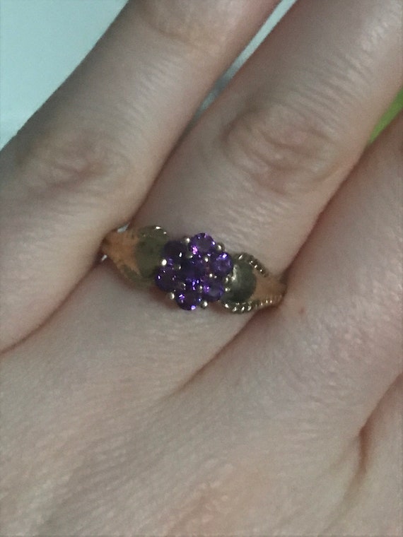 Amethyst cluster ring 9ct solid gold vintage ring… - image 8