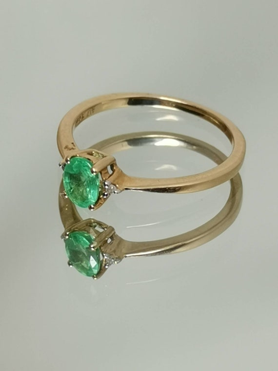 Emerald solitaire engagement gold ring solid real… - image 2