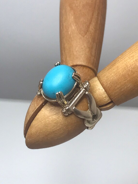 Vintage Turquoise ring solid gold ring Size O sol… - image 3