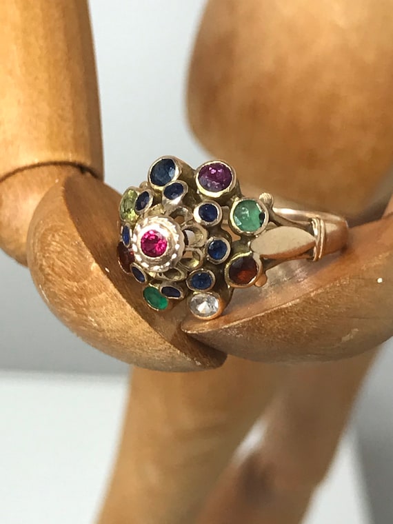 Multi-stone cocktail ring 14ct solid yellow gold … - image 1