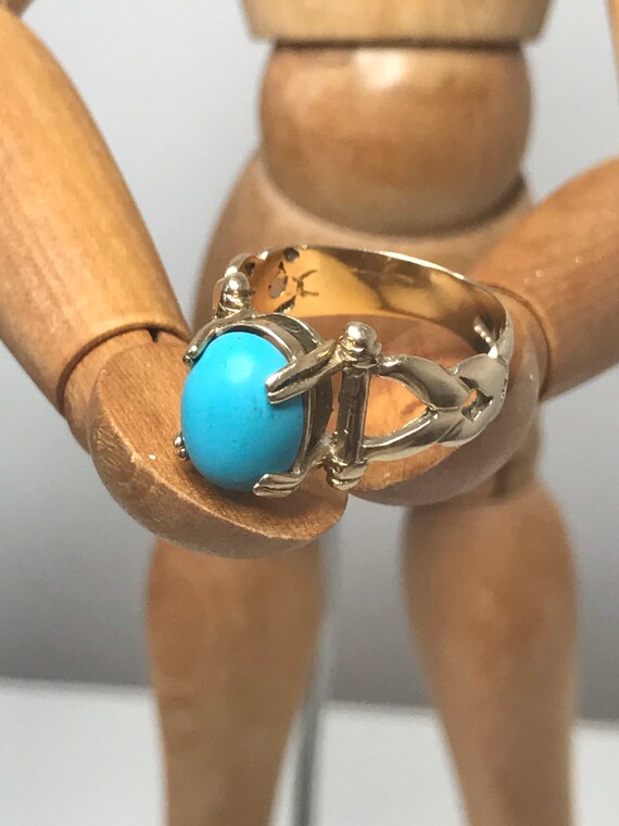 Vintage Turquoise ring solid gold ring Size O sol… - image 4