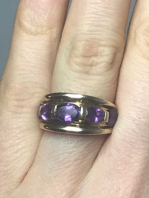 9ct solid gold vintage ring big statement purple … - image 10