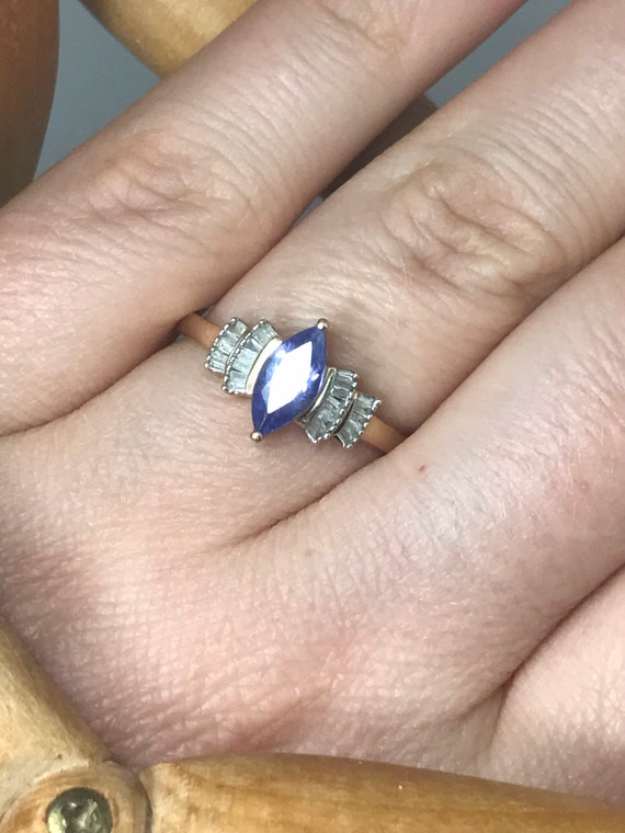 Vintage tanzanite solid gold ring  9ct solid yell… - image 3
