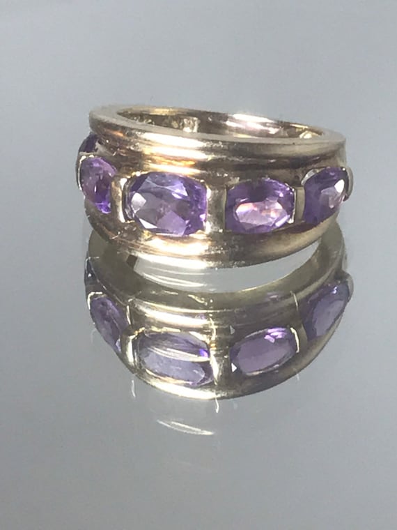 9ct solid gold vintage ring big statement purple … - image 1