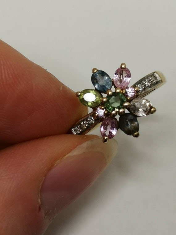 Multi-stone cocktail ring solid yellow gold Vinta… - image 7