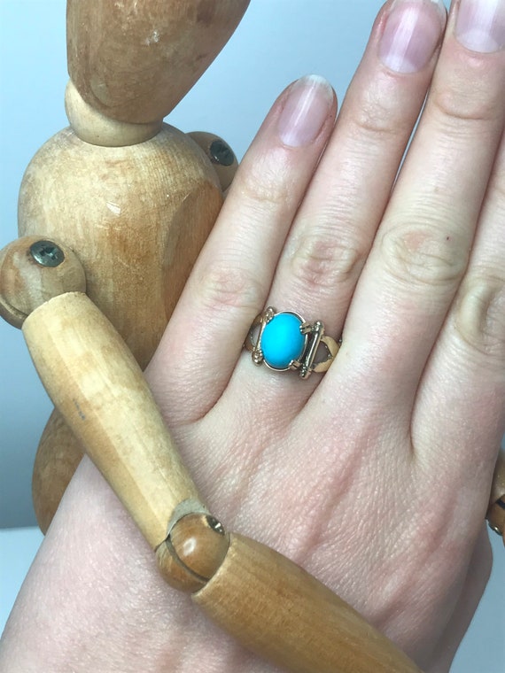 Vintage Turquoise ring solid gold ring Size O sol… - image 8