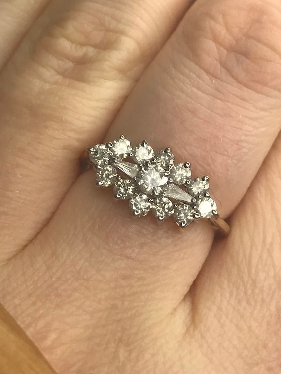 1ct Diamond cluster ring solid gold yellow gold V… - image 3