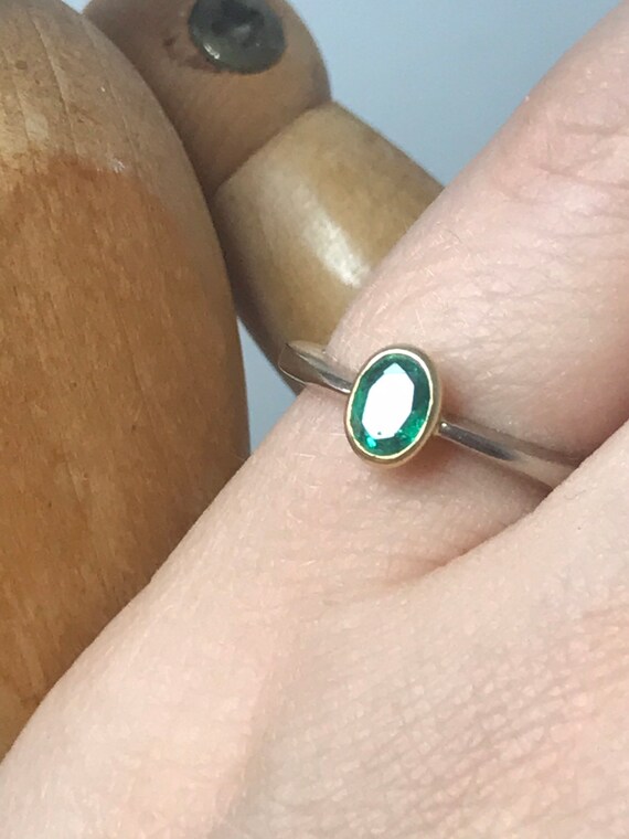 18ct emerald ring solid white yellow gold vintage… - image 2