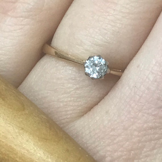 Diamond solitaire engagement ring solid gold vint… - image 1