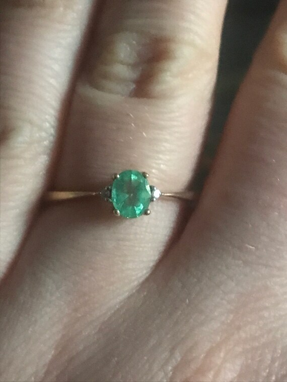 Emerald solitaire engagement gold ring solid real… - image 5