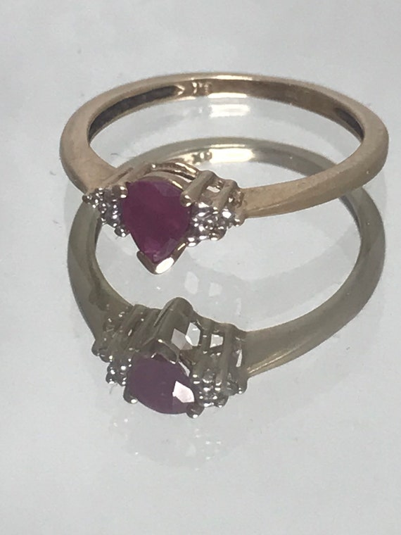 Ruby and Diamond engagement ring solid gold vinta… - image 7