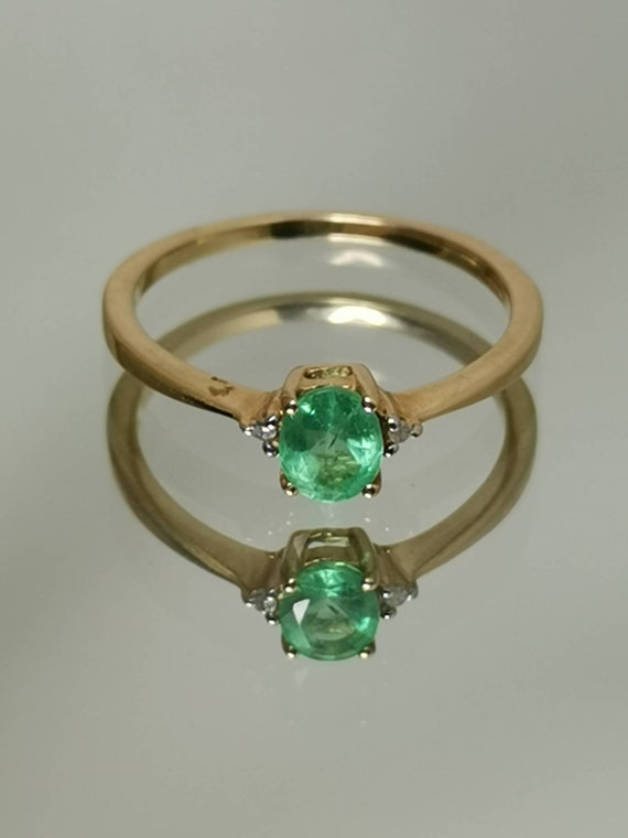 Emerald solitaire engagement gold ring solid real… - image 6
