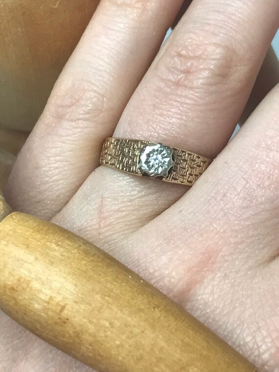 diamond solitaire ring solid gold vintage solitai… - image 5