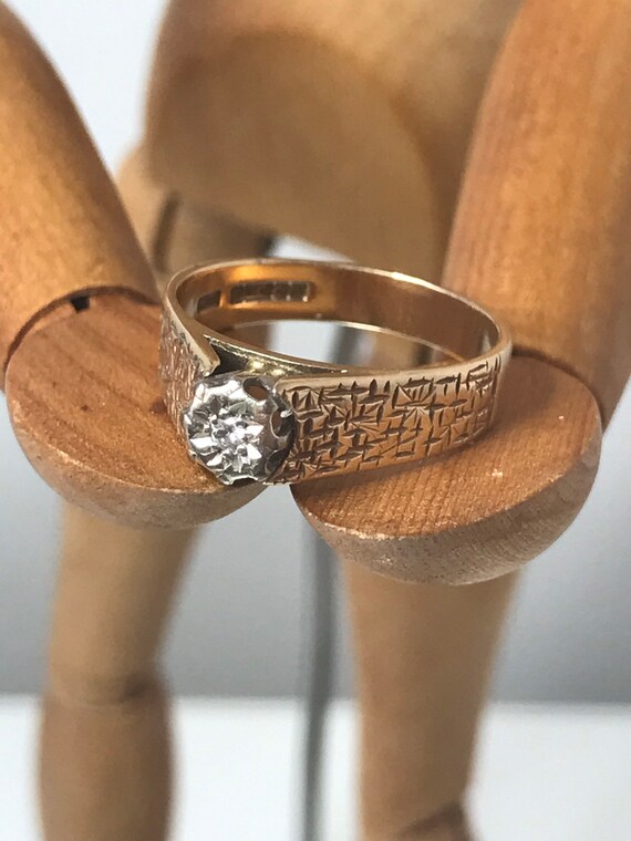 diamond solitaire ring solid gold vintage solitai… - image 7