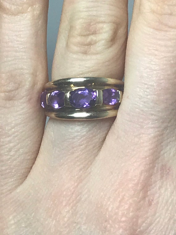 9ct solid gold vintage ring big statement purple … - image 4