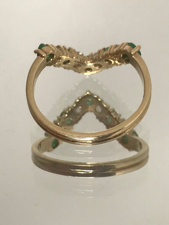 Emerald vintage wishbone ring solid gold green si… - image 4