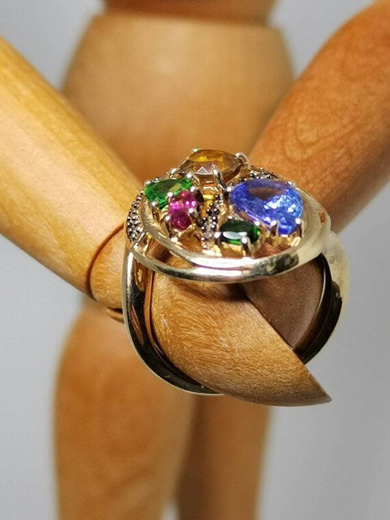 Multi-stone cocktail ring solid yellow gold Vinta… - image 7