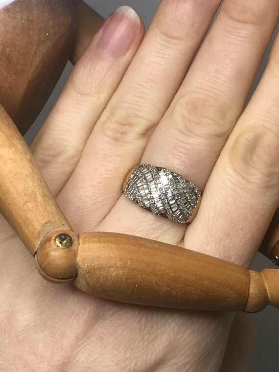 Diamond cluster ring solid yellow and white gold … - image 4