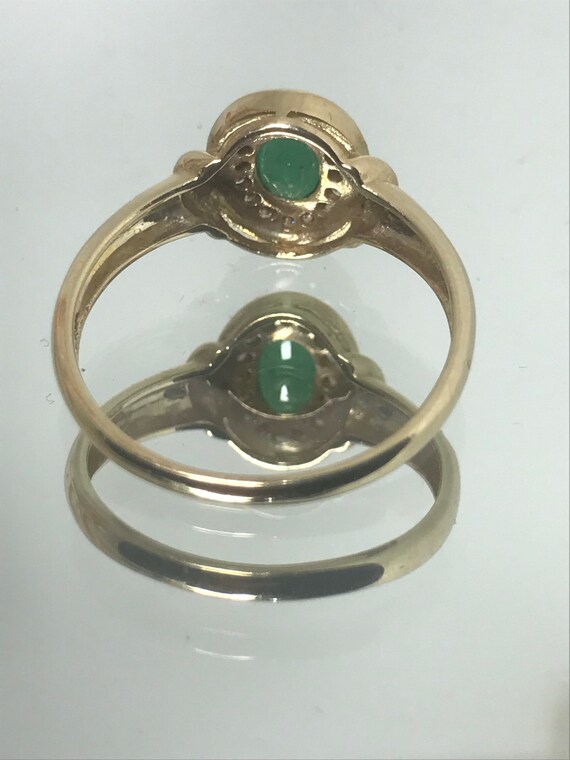 Diamond and emerald solid gold ring green vintage… - image 5
