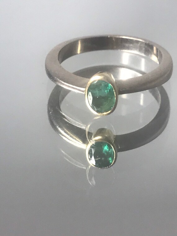 18ct emerald ring solid white yellow gold vintage… - image 9