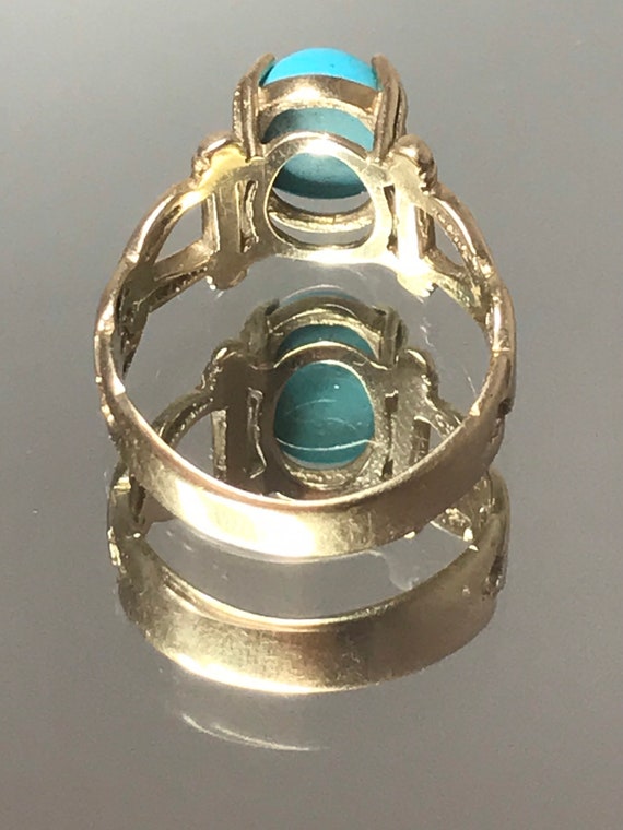 Vintage Turquoise ring solid gold ring Size O sol… - image 9