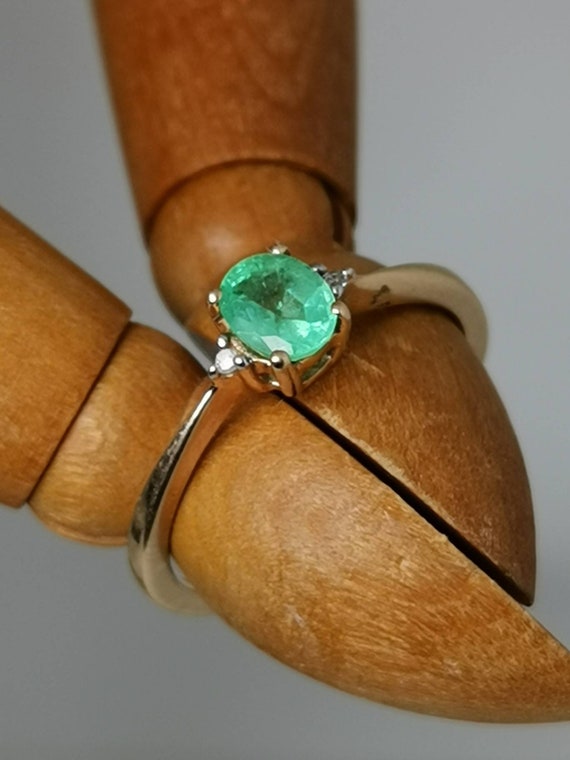 Emerald solitaire engagement gold ring solid real… - image 1