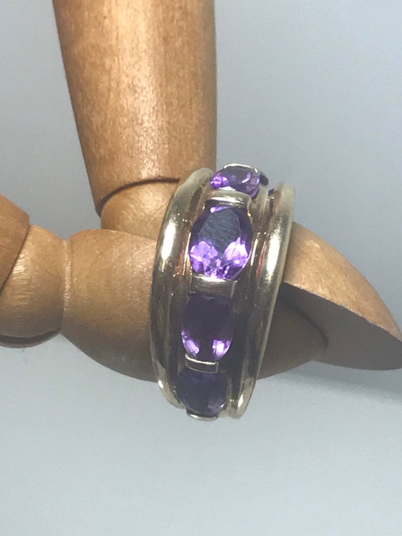 9ct solid gold vintage ring big statement purple … - image 2