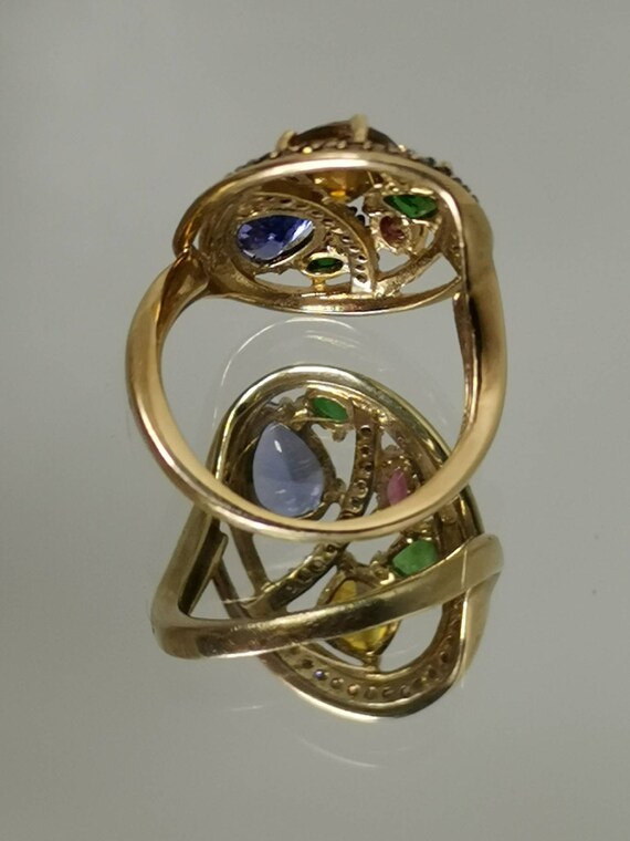 Multi-stone cocktail ring solid yellow gold Vinta… - image 8