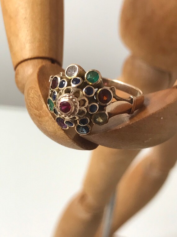 Multi-stone cocktail ring 14ct solid yellow gold … - image 7