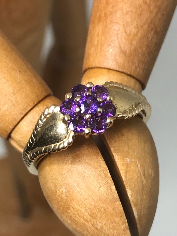 Amethyst cluster ring 9ct solid gold vintage ring… - image 10
