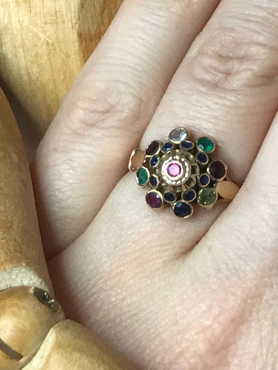 Multi-stone cocktail ring 14ct solid yellow gold … - image 3