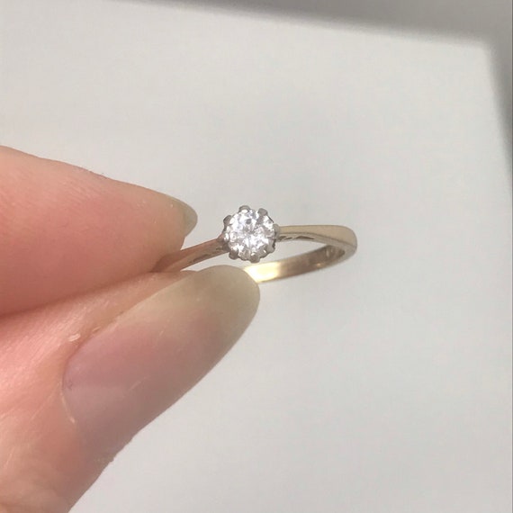 Diamond solitaire engagement ring solid gold vint… - image 6
