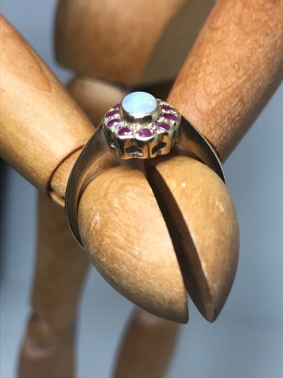 Vintage Opal and ruby ring natural real opal yell… - image 6