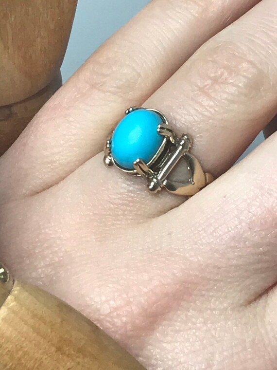 Vintage Turquoise ring solid gold ring Size O sol… - image 5