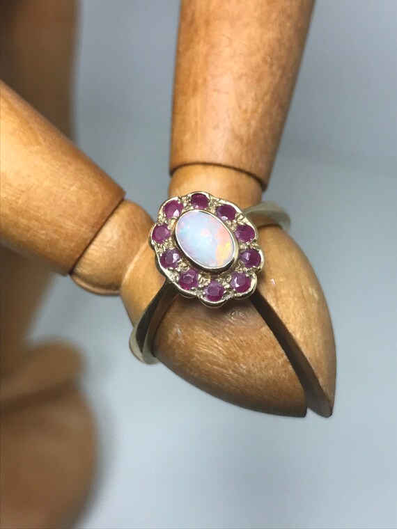 Vintage Opal and ruby ring natural real opal yell… - image 9