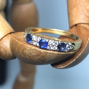 18ct diamond vintage sapphire yellow gold ring solid gold fine jewellery size O half eternity ring real genuine diamonds