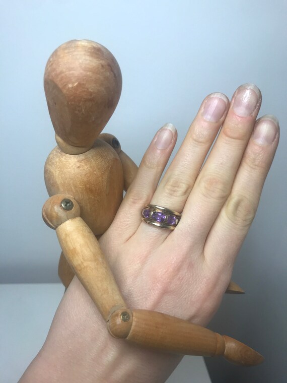 9ct solid gold vintage ring big statement purple … - image 6