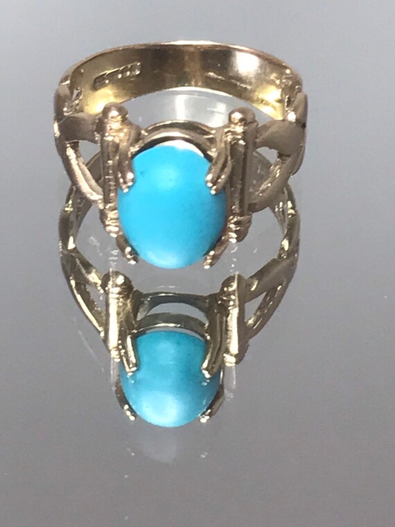 Vintage Turquoise ring solid gold ring Size O sol… - image 7