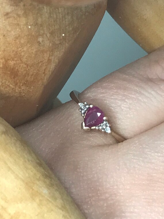 Ruby and Diamond engagement ring solid gold vinta… - image 6