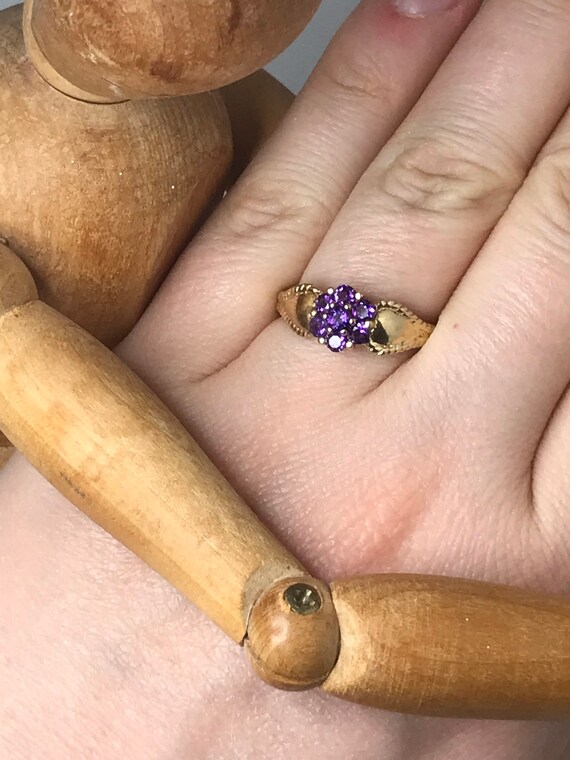 Amethyst cluster ring 9ct solid gold vintage ring… - image 5