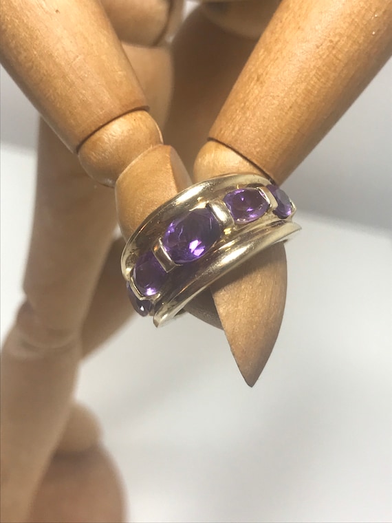 9ct solid gold vintage ring big statement purple … - image 5