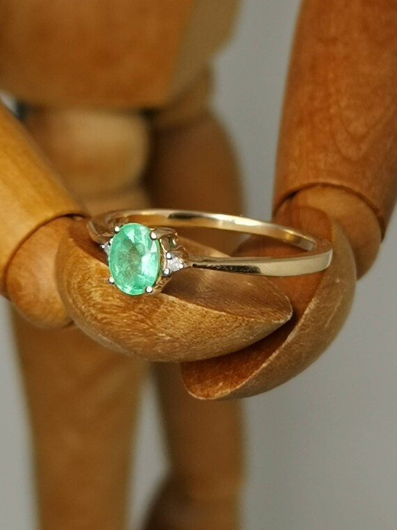 Emerald solitaire engagement gold ring solid real… - image 8