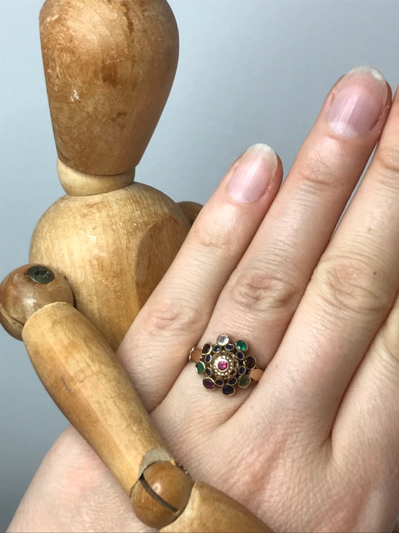 Multi-stone cocktail ring 14ct solid yellow gold … - image 8