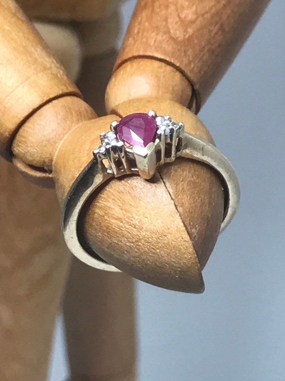 Ruby and Diamond engagement ring solid gold vinta… - image 3