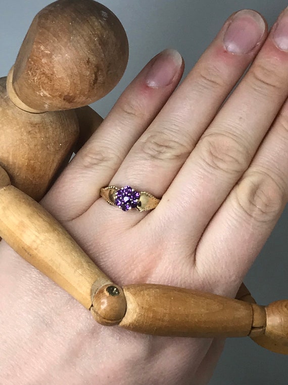 Amethyst cluster ring 9ct solid gold vintage ring… - image 7